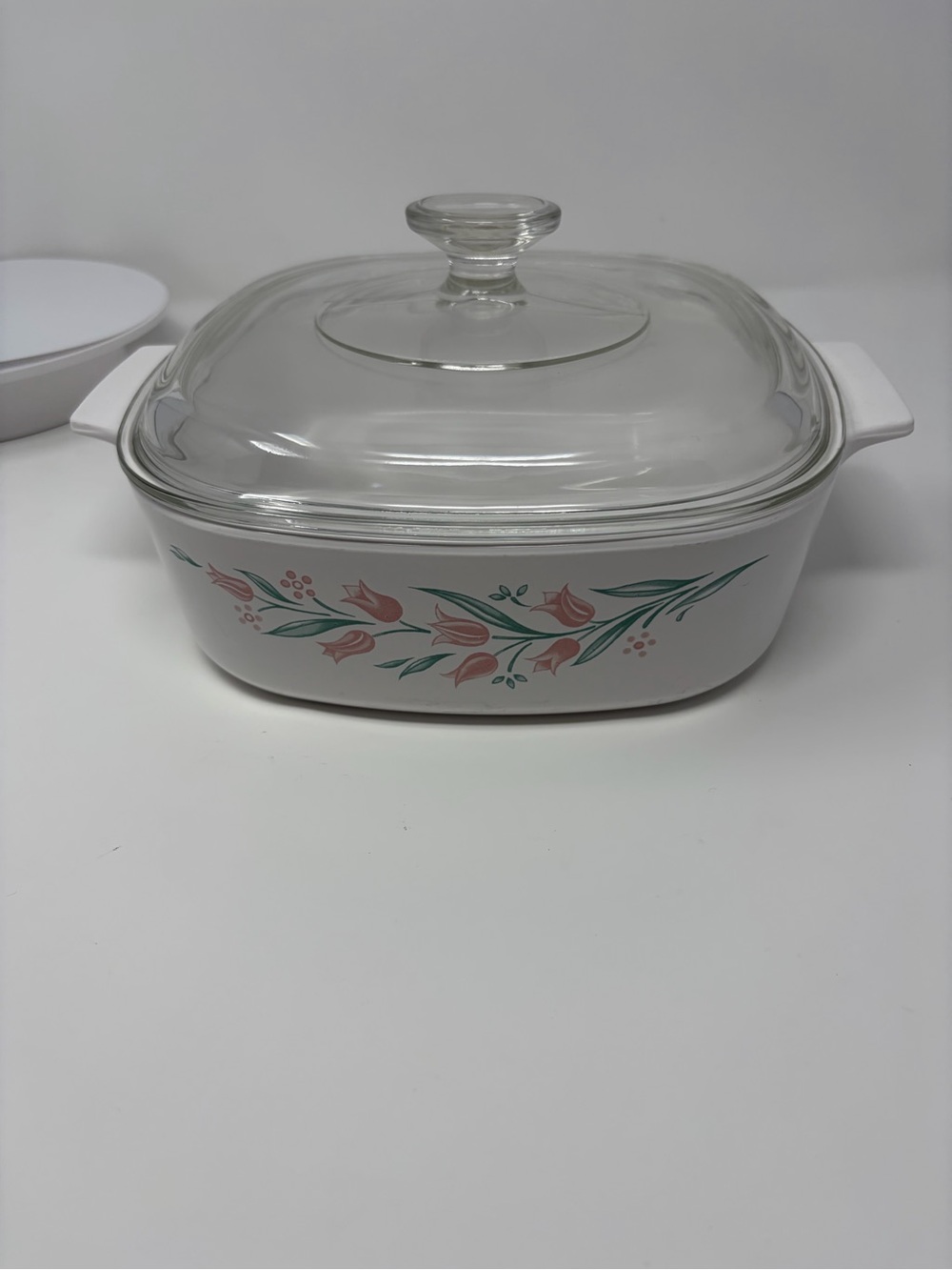 CORNING Ware 2 QT ROSEMARIE A-2-B Baking Casserole w/ Pyrex Lid Tulips